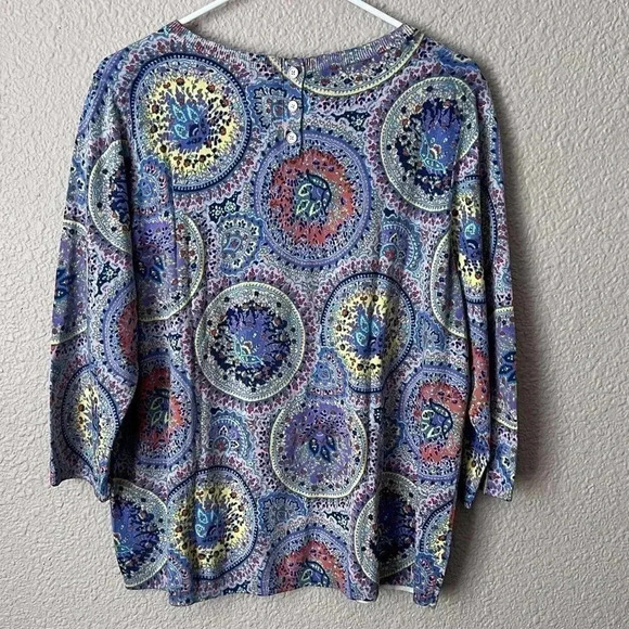 Talbots Womens Multicolor Pullover 3/4 Sleeve Sweater Size 2Xp Button Back - Picture 6 of 12